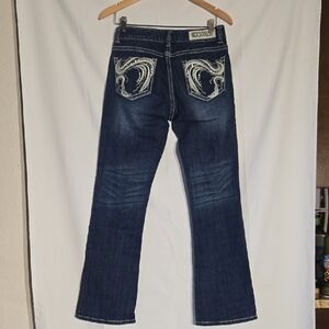 Rock And Roll Women Midrise 29x32 Dark Medium Wash Embelished